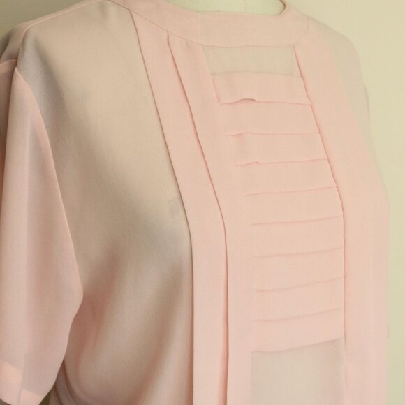 Vintage 1980s 1990s Blouse, Laura & Jayne Pink Pleated Shirt, Grandma Core - Picture 4 of 9